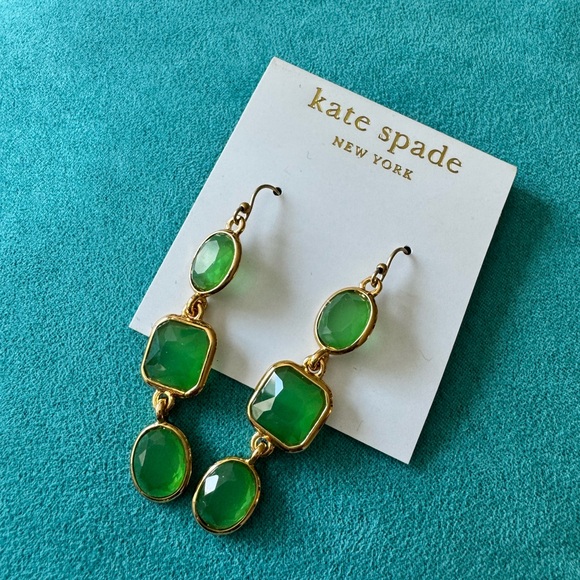 kate spade Jewelry - Kate Spade Emerald and Gold Drop Earrings
